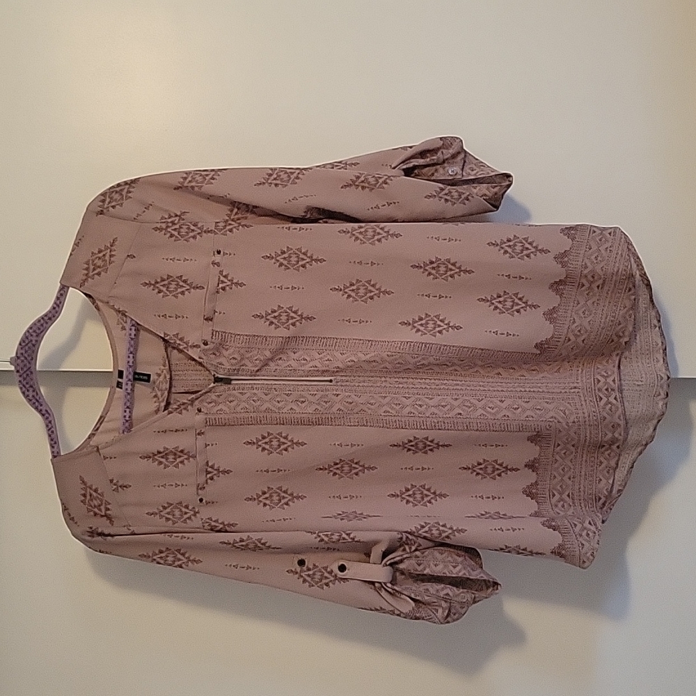 Maurices sheer dressy top size large - dusty purple with sleeve detail & 1/4 zip